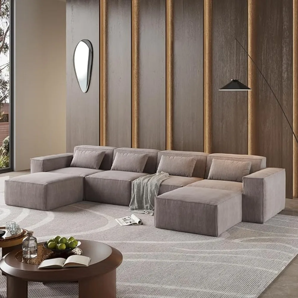 

Modular Sectional Couch, Huge Plus Love Seat Sofa, Modern Comfy Corduroy Couches with Reversible Chaise Ottoman, Sofa