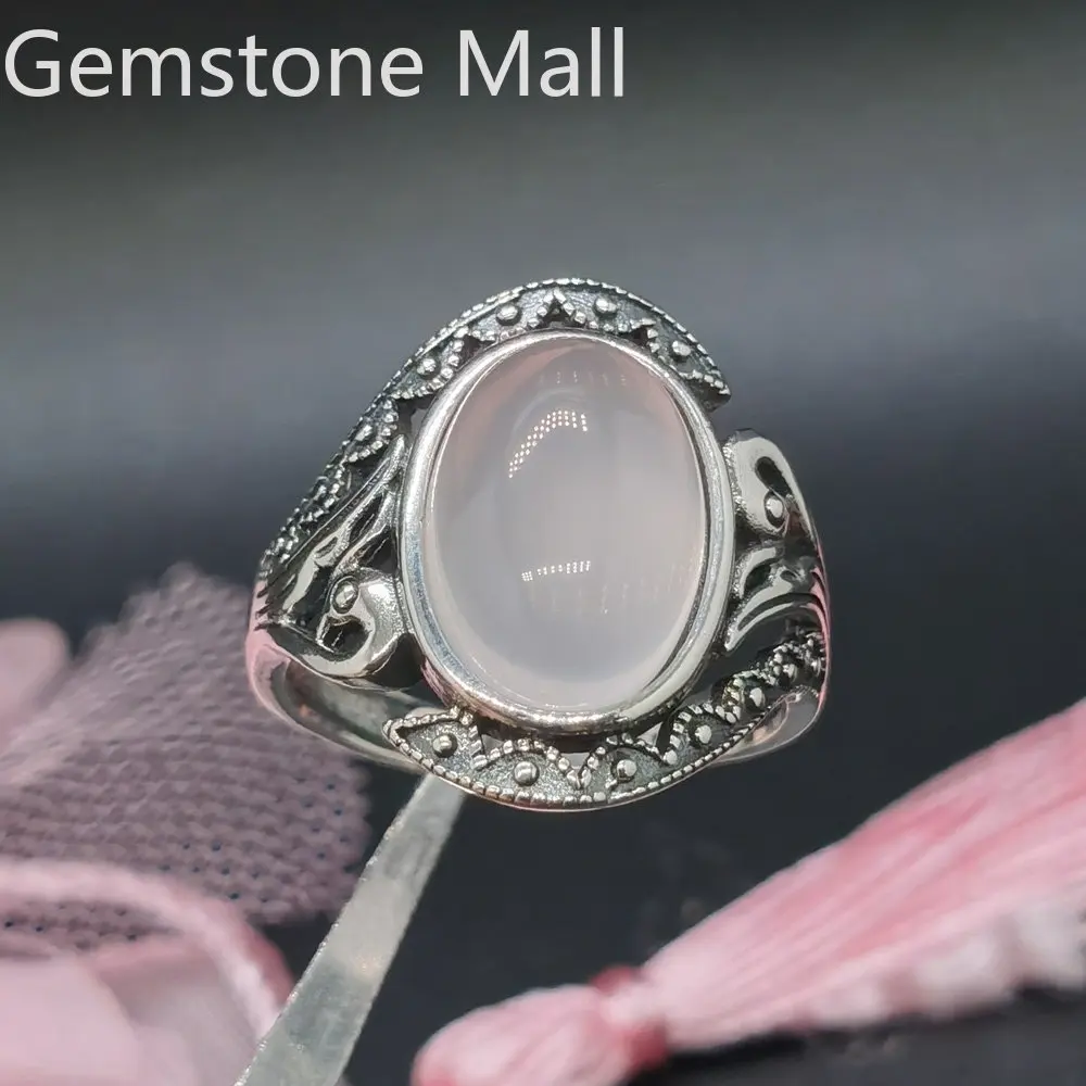 100% Natural Rose Quartz Ring for Woman 6ct 10mm*14mm Rose Quartz Silver Ring Ring Vntage 925 Silver Jewelry Gift for Woman