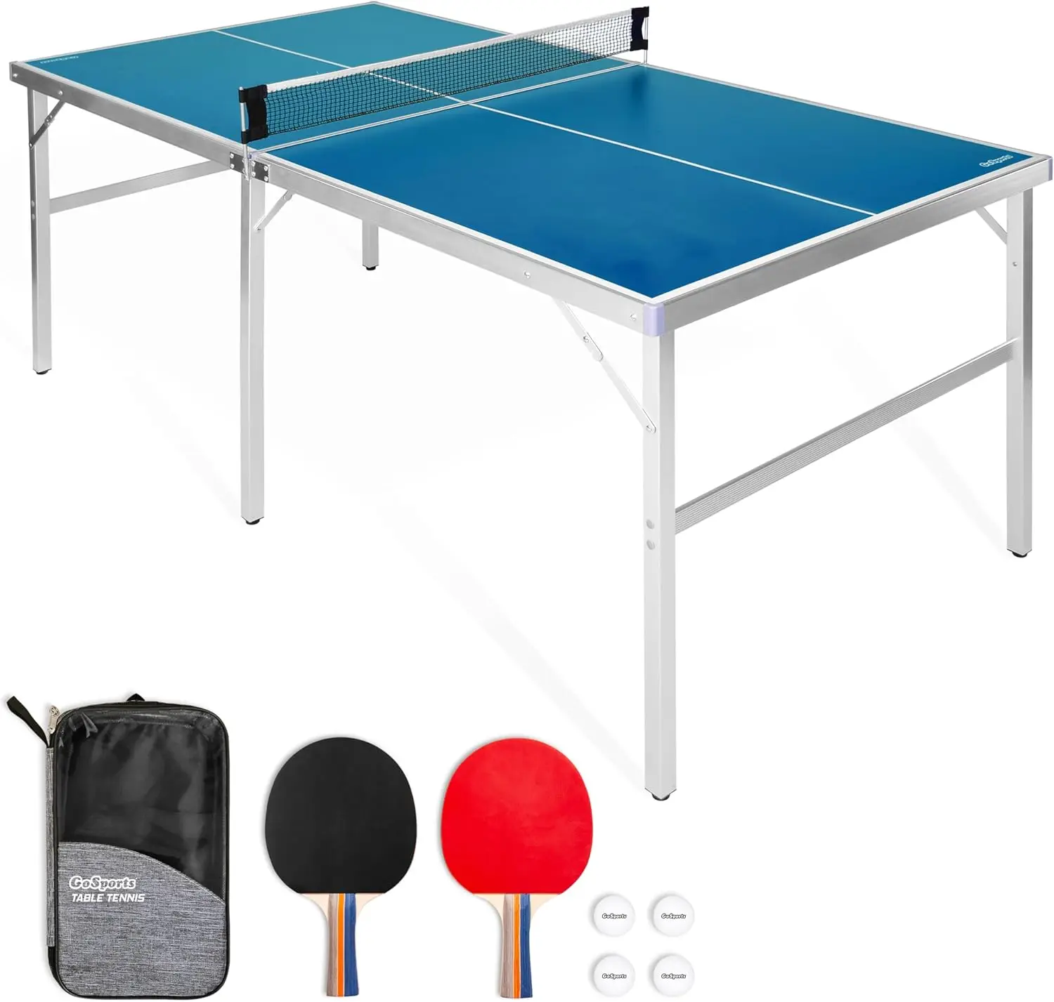 Mid-Size Table Tennis Game Set - Indoor/Outdoor Portable Table Tennis Game with Net, 2 Table Tennis Paddles and 4 Balls