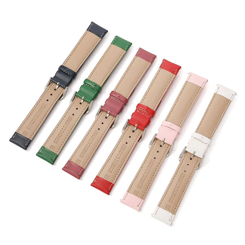 6 Colors Genuine Leather Watch Band 14mm 16mm 18mm 20mm 22mm Leather Bracelet Green Blue Red Purple White Women Leather Straps