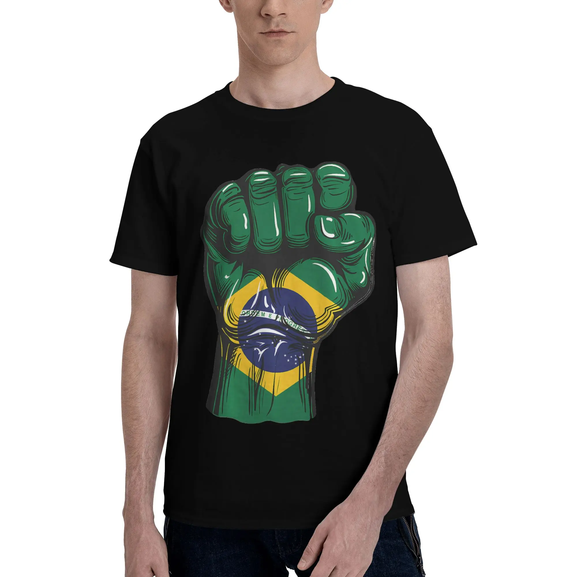 Brazilian Pride Brasilian Roots  Graphic 100% Cotton T-Shirt Brasil Flag Tops Tees For Men