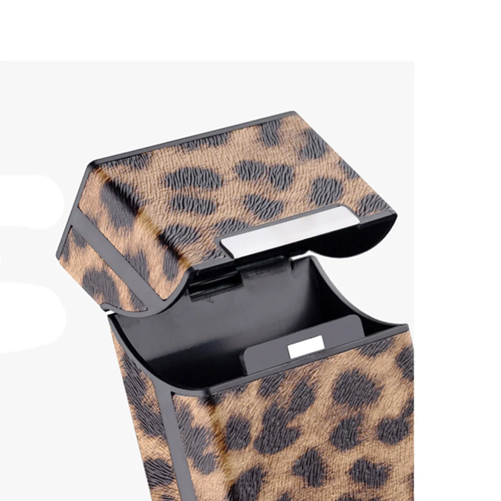 Leopard Cigarette Case for Woman Men Leather Box Holder Smoking Accessories Button Design 4 Colors