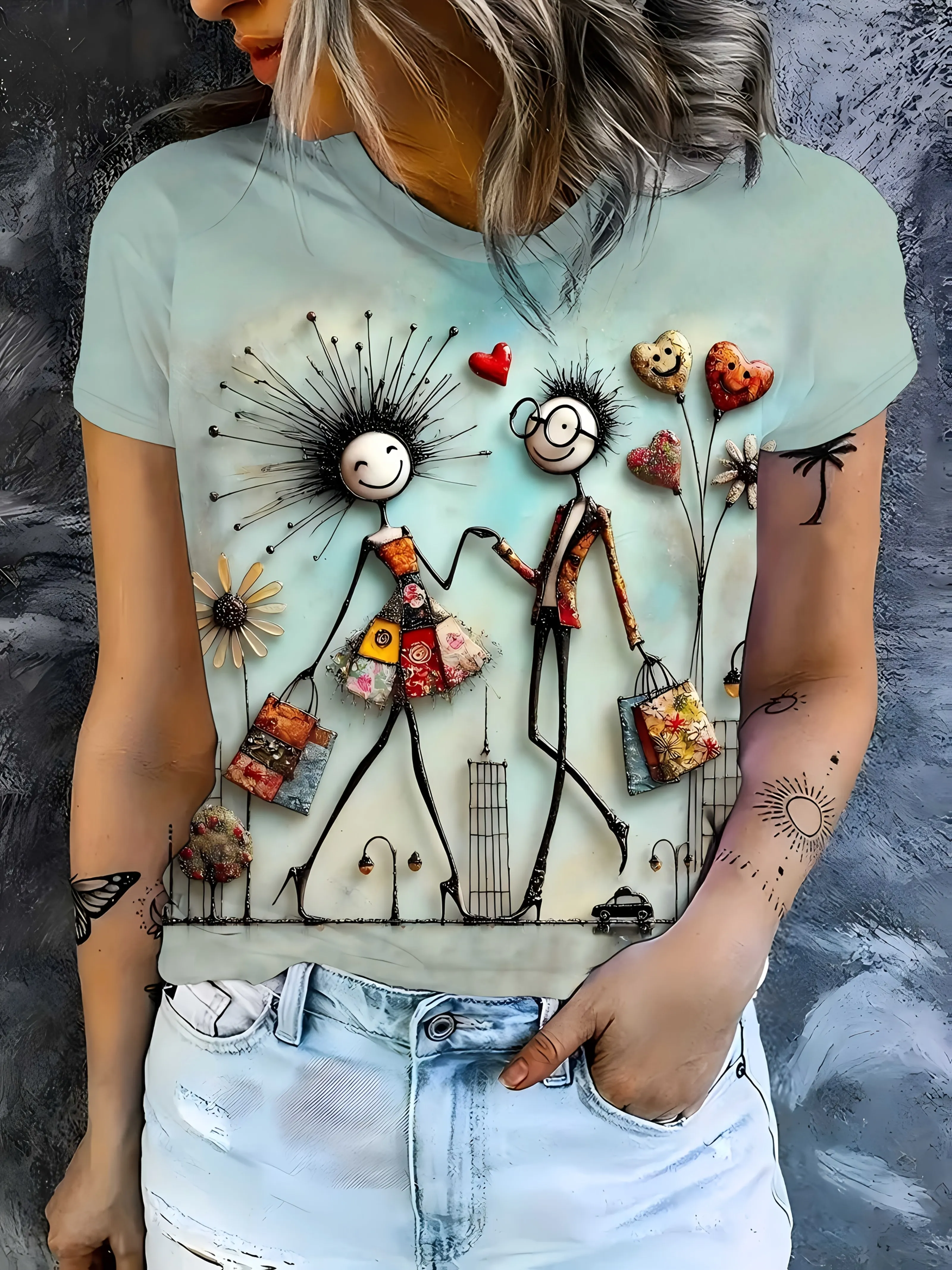 

Ladies' Plus Size 3D Romantic Couple Pattern Printed Short Sleeved T-shirt, Loose and Casual, Soft, Comfortable and Breathable