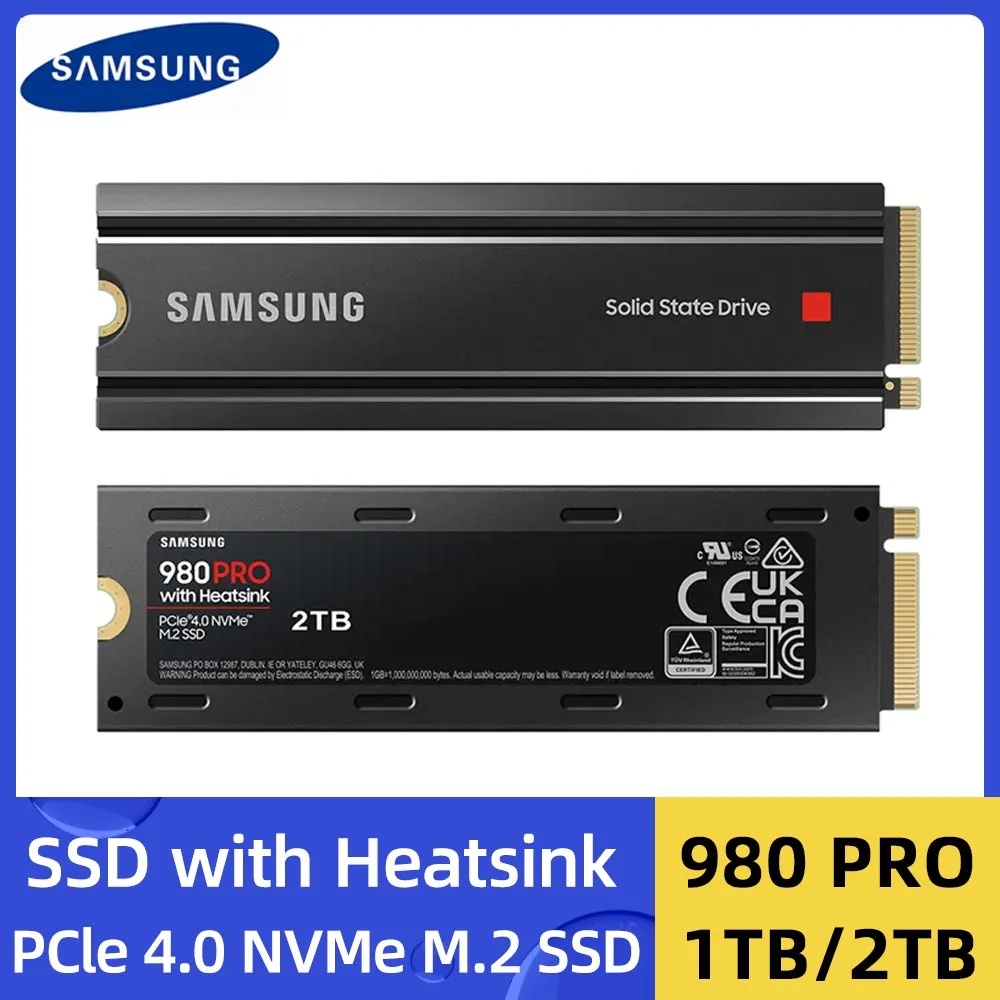 

Samsung 980 Pro With Heatsink SSD 1TB 2TB NVMe M.2 2280 PCIe Gen 4x4 2TB Internal Solid State Drive SSD For PS5 Laptop Desktop