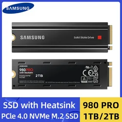 Samsung-disco duro interno de estado sólido 980 PRO SSD con disipador de calor, 1TB, 2TB, PCIe, 4,0x4, NVMe, M.2, 7000 MB/s