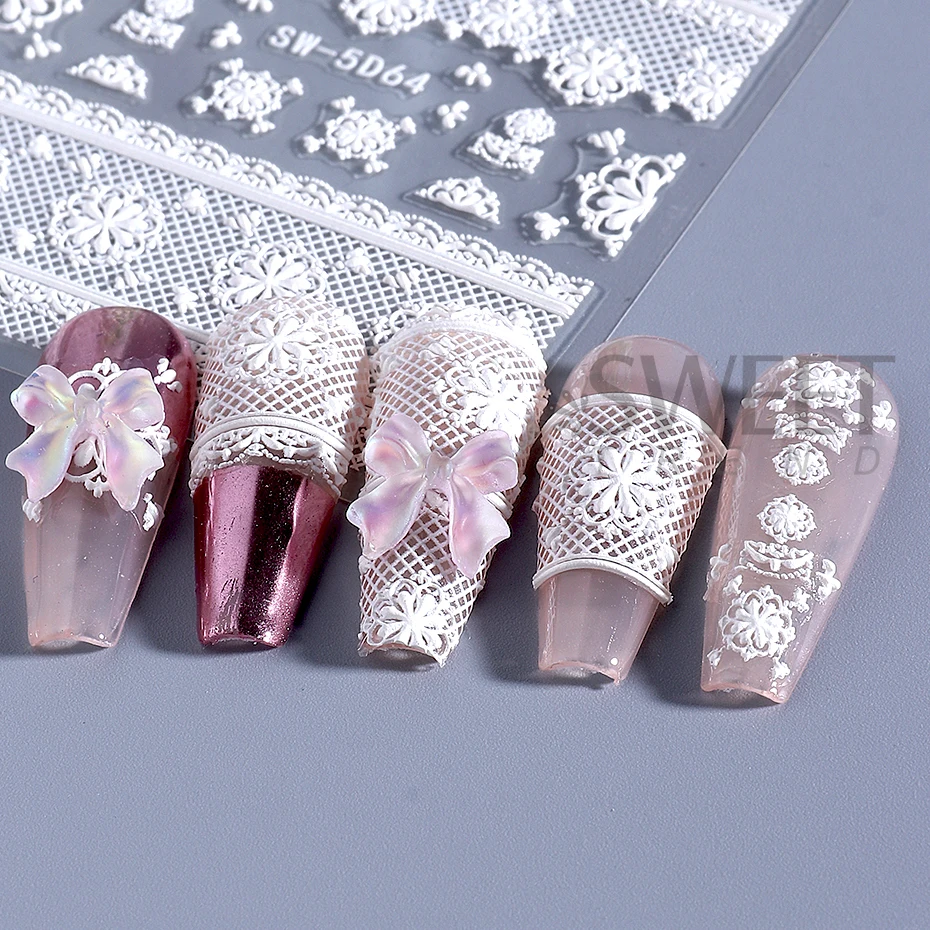 5D لوتس مسمار ملصقات الزهور الصينية الطابع نمط مسمار ملصقات فنية الدانتيل زهرة يترك مسمار المتزلجون DIY بها بنفسك الصيف مانيكير ديكور #4