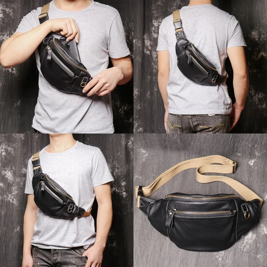 

【New style】 new authentic leather men's bag multi-functional men's close-fitting chest bag cowhide women's waist bag soft leat