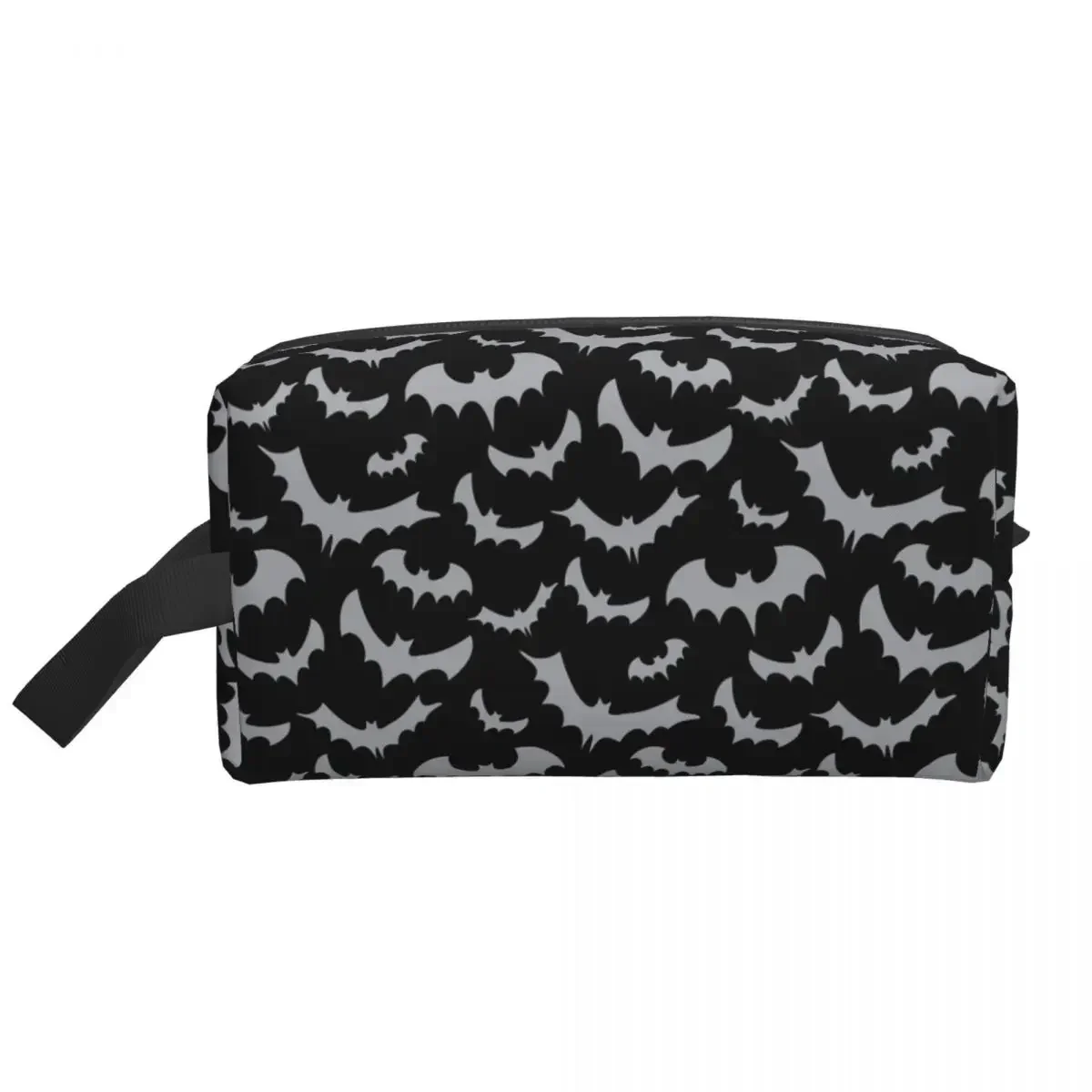 Enchanted Bats In Light Gray On Black Toiletry Bag Goth Cosmetic Makeup Organizer Lady Beauty Storage Dopp Kit Box