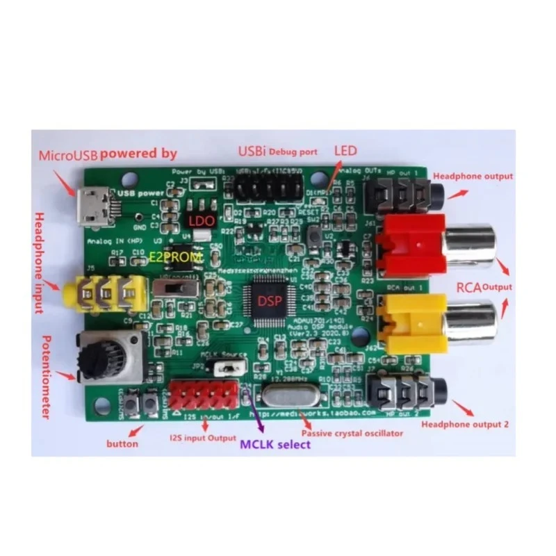 For ADAU1701 DSP tuning module/analog 2 in 4 out compatible with ADAU1401A