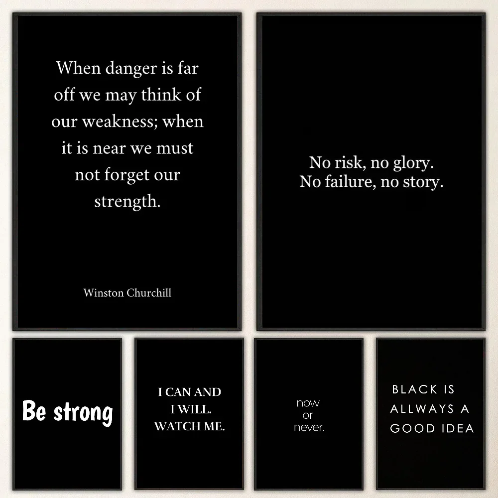 1pc Black Minimalist Inspirational Phrases Poster Self-adhesive Art Waterproof Paper Sticker Coffee House Bar Room Wall Decor