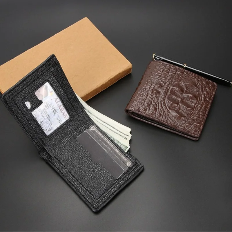 Men's Slim Leather Wallets Crocodile Pattern Business Front Pocket Wallet Bifold Stylish Short Extra Capacity Cardholder Wallet