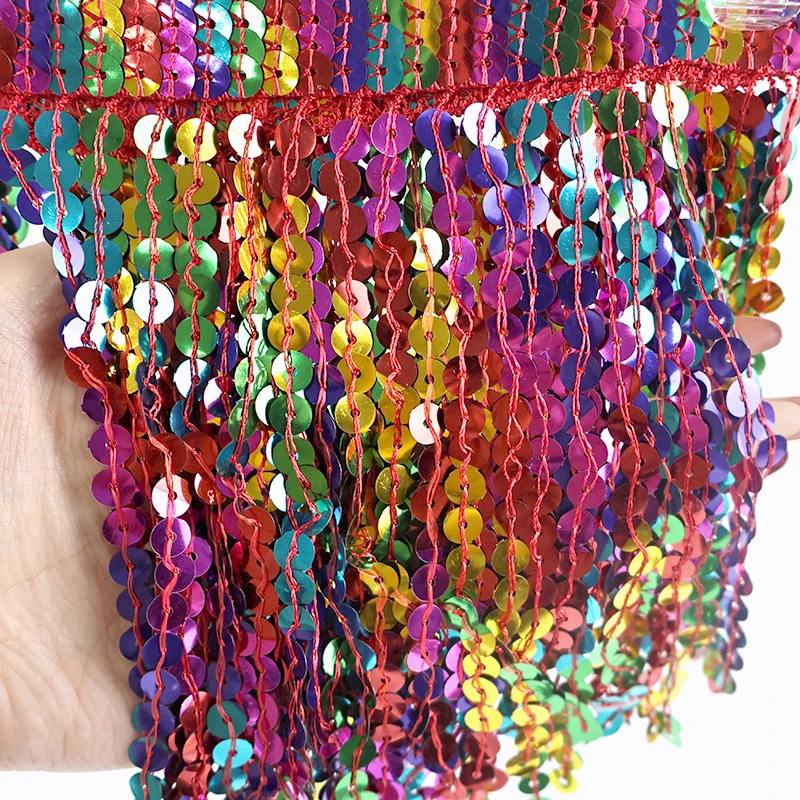 

5Yards 16cm Sequin Tassel Fringe Ethnic Beaded Lace Trim Stage Dresses Skirt Curtain Decorative Trimmings DIY Sewing Accessories