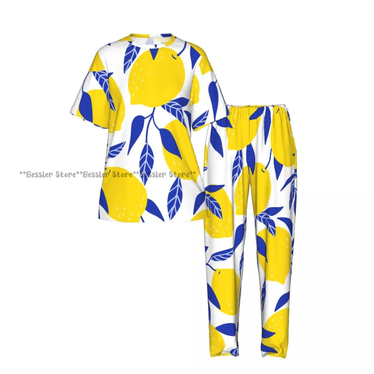 Women's Tropical Yellow Lemons short sleeve trousers casual pajamas set