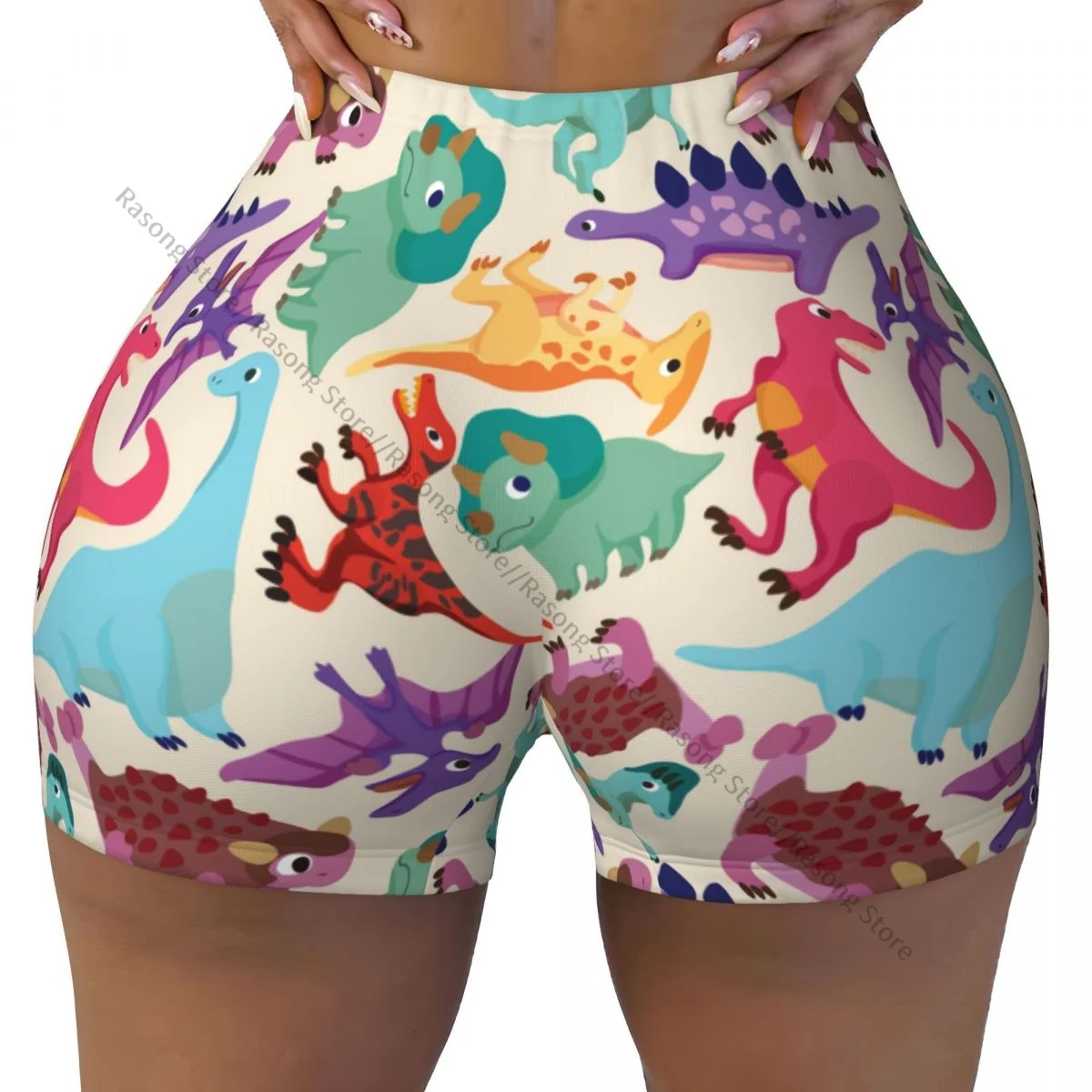 Sexy tight hip sports shorts Colorful Dinosaur fitness women's comfortable yoga shorts