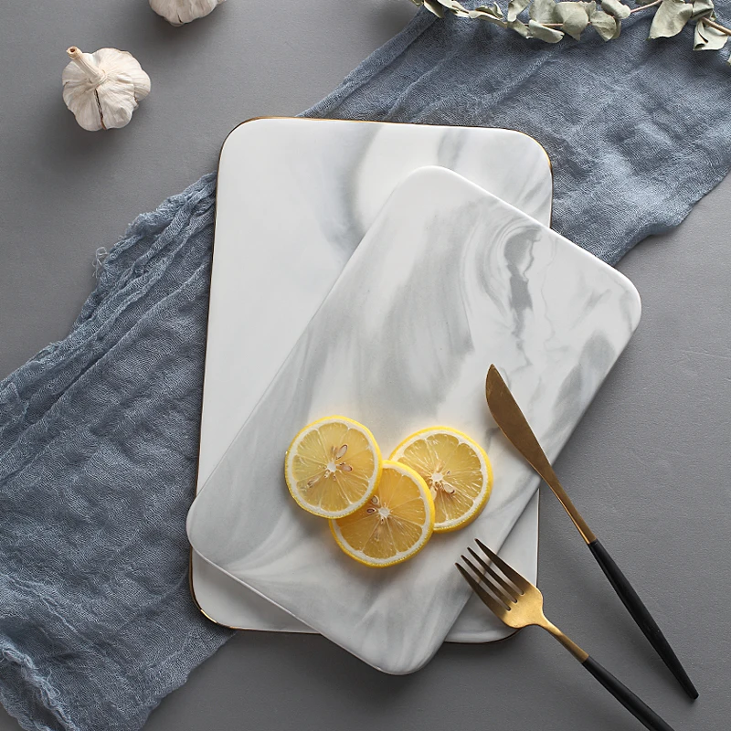 Nowa deska do krojenia marmuru płytkie talerze taca ceramiczna złota płyta graniczna zestaw obiadowy talerze i naczynia naczynia kuchenne porcelana