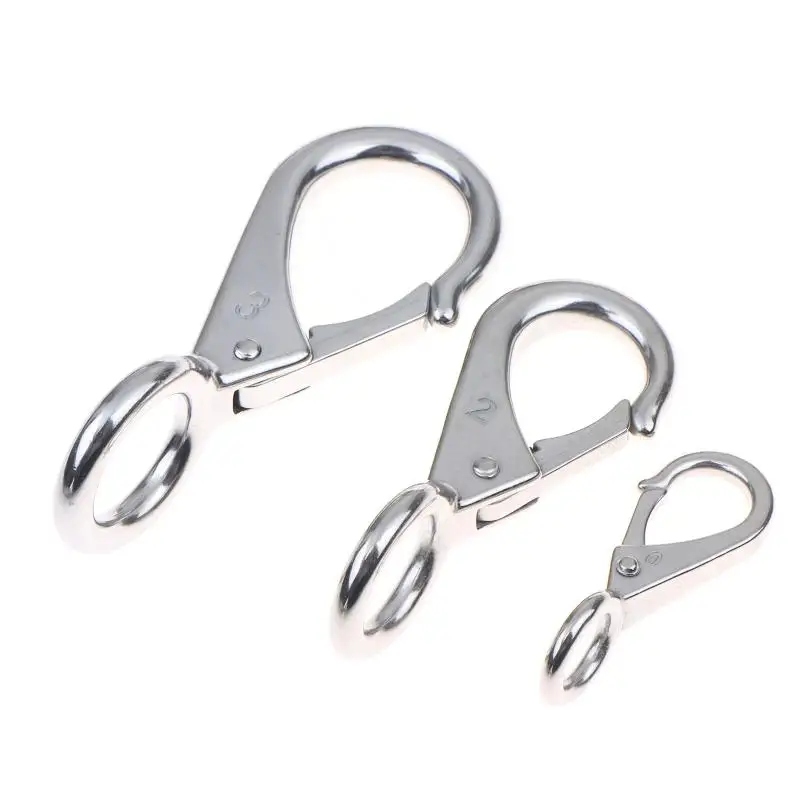 *Heavy Duty Stainless Steel 304 Spring Snap Hook Rigid Loaded Fixed Eye Clip Carabiner Universal Marine Boats Clip Dock Hardware