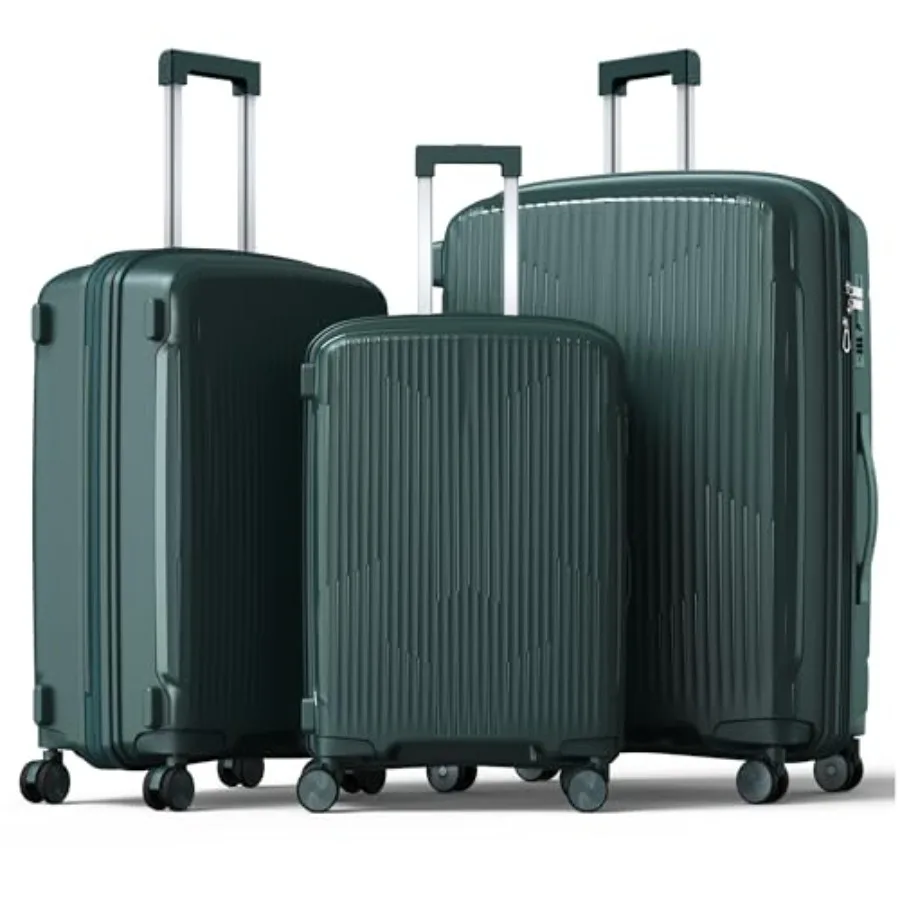

Nazhura Luggage Set 3-Piece Hardside Suitcase Set 20-inch Carry On 24-inch 28-inch Luggage Polycarbonate Black Lightweight with