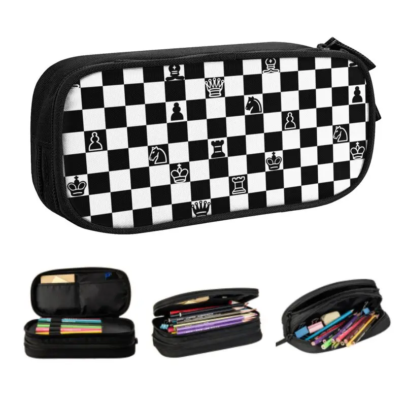 Custom Chess Lover Cute Pencil Cases Girls Boys Big Capacity Chessboard Game Pencil Bag Pouch Students Stationery