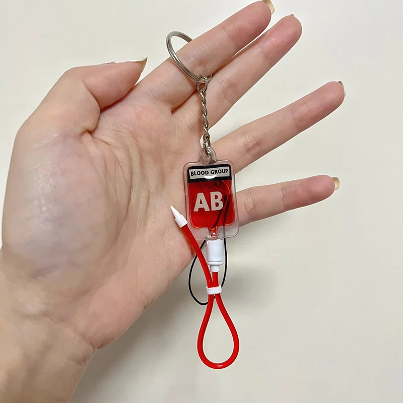 4 Styles Blood Bag Keychain Creative Cool A B O AB Sick Plasma Pack Car Bag Pendant Decorating Ring Birthday Party Gift