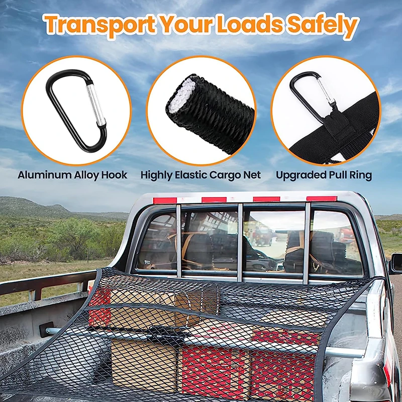 Highly Elastic Cargo Net Stretchable Truck Bed Cargo Mesh Organizer Suitable for Pickup Daily Light Loads of Trucks