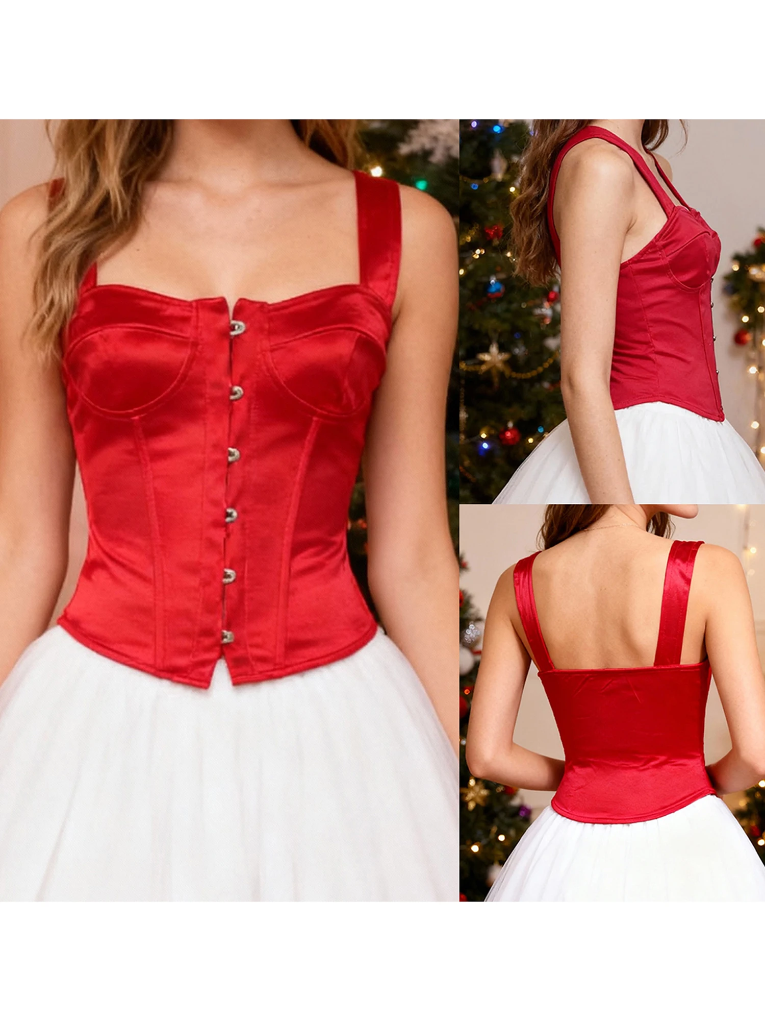 Top corto da donna senza maniche con scollo a V e finiture in pizzo elegante con spalline regolabili e dettagli aperti sul retro