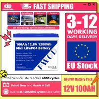 EU Stock PWOD 12V 100AH LiFePO4 Battery Pack with 4S 100A BMS New Lithium Iron Phosphate Cell for RV,Trolling,Camping,boat,Cart