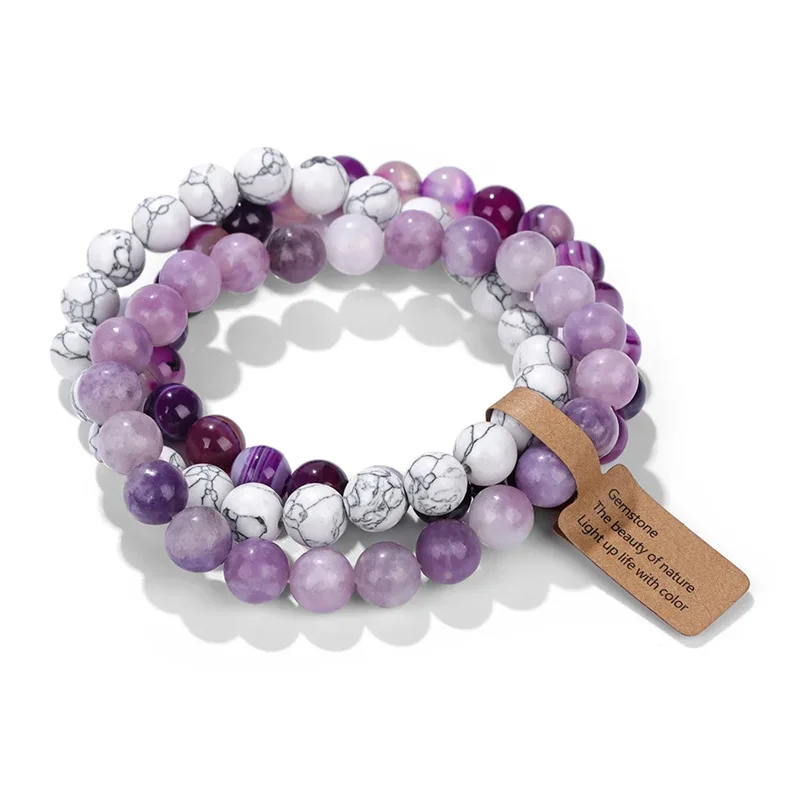 Natural Stone Crystal Beads Semi Precious Women\'s Bracelet Amethyst Multi Layered Combination Bracelet