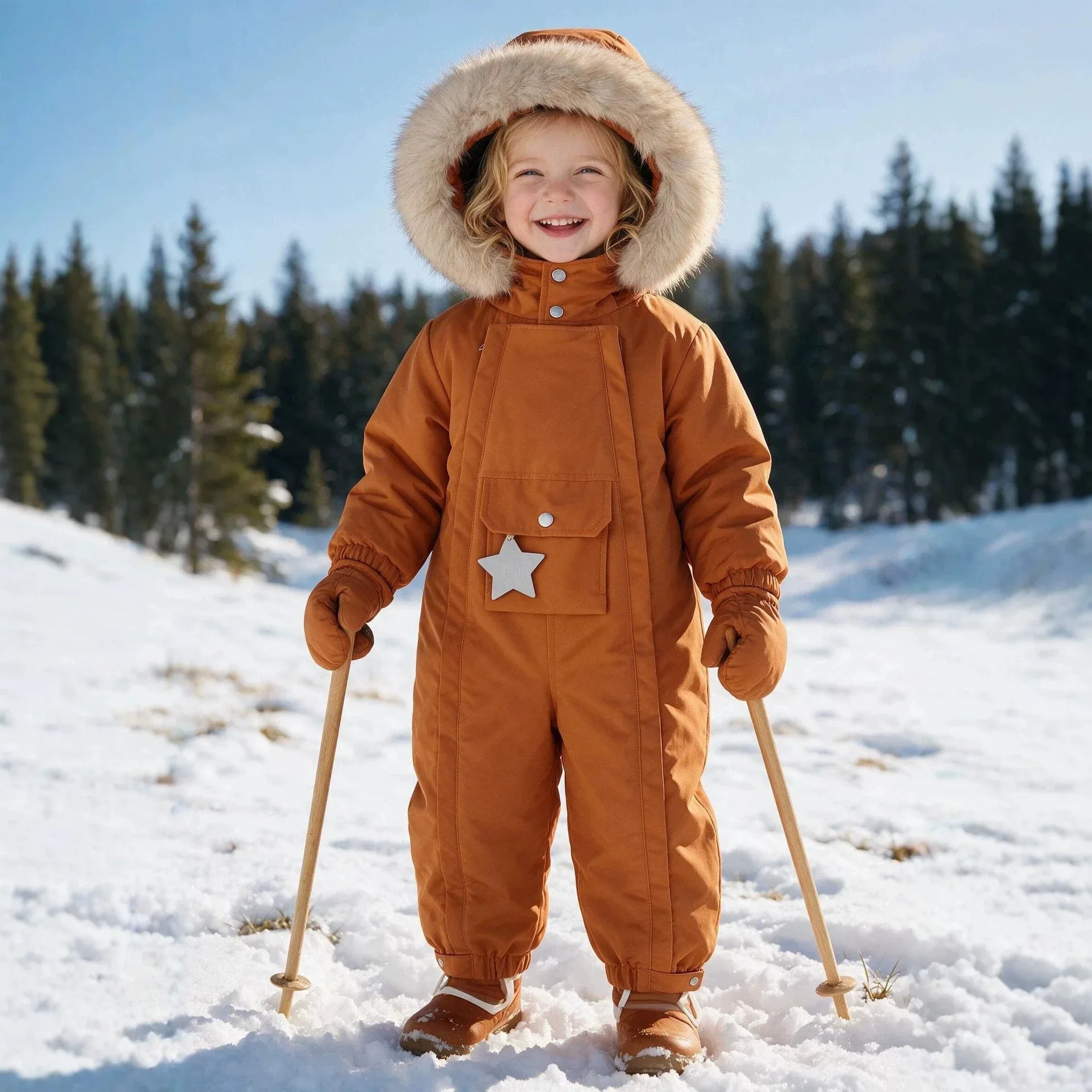 Children's Clothing Ski 2026 Winter Fashion Windproof Big Wool Collar Jacket Thickened Warm Outdoor Girls Cotton Clothes