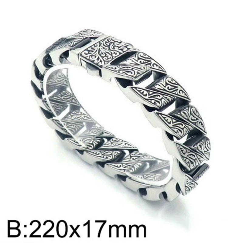 Kalen Vintage Geschnitztes Gliederarmband für Herren Punk Edelstahl Retro Blumenmuster Gravierte Dicke Kette Schmuck Gothic Jubiläumsgeschenk – Detail 1