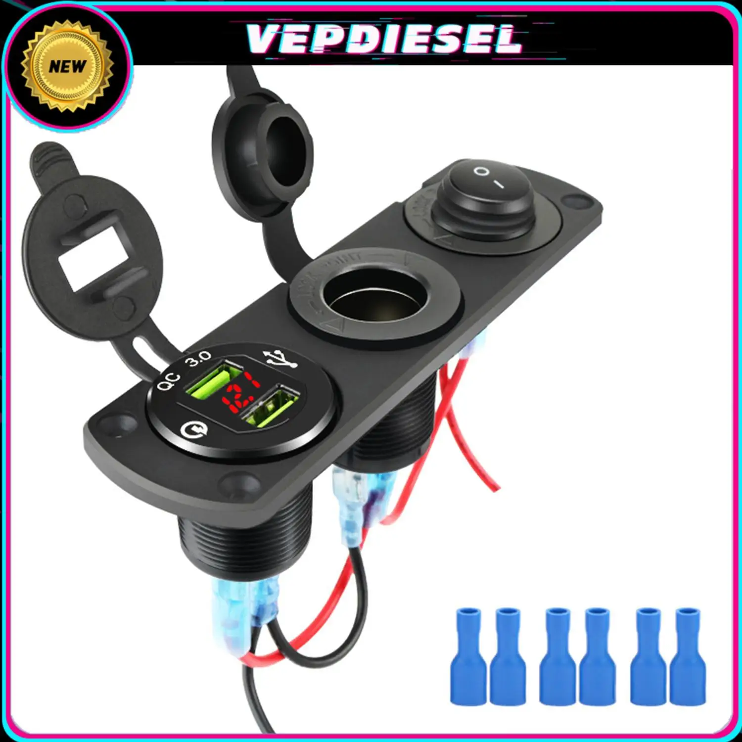 

12V Cigarette Lighter Socket 3 in 1 Car Dual QC3.0 USB Outlet Waterproof Panel for RV Marine Boat Power Socket Charger Socket