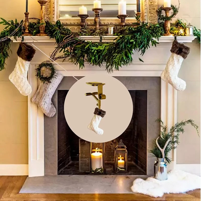 Sock Hooks Fireplace Sock and Garland Hooks Door Frame Garland Hooks 2-in-1 Double-Layer Fireplace Hooks-VVNB