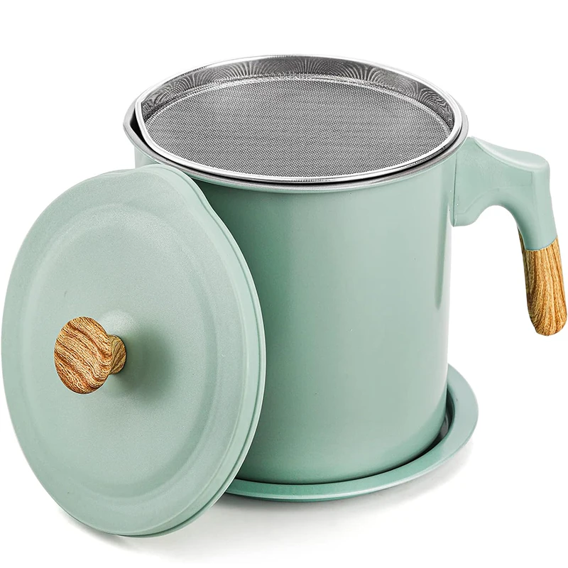 

Customizable Grease Container with Strainer 1.4L Stainless Steel Oil Filter Pot Cooking Oil Storage Pot with Strainer