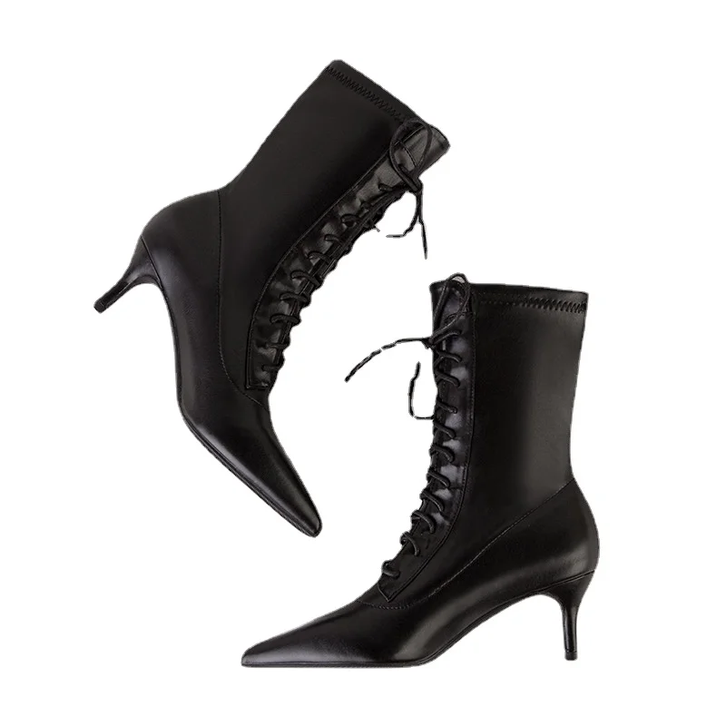 Luxus Marke 2022 frauen Stiefel Mode Spitze-up Spitz Dünne Heels Stiefel Weibliche Elastische Stiefel Plus Größe 43, stiefeletten Frauen