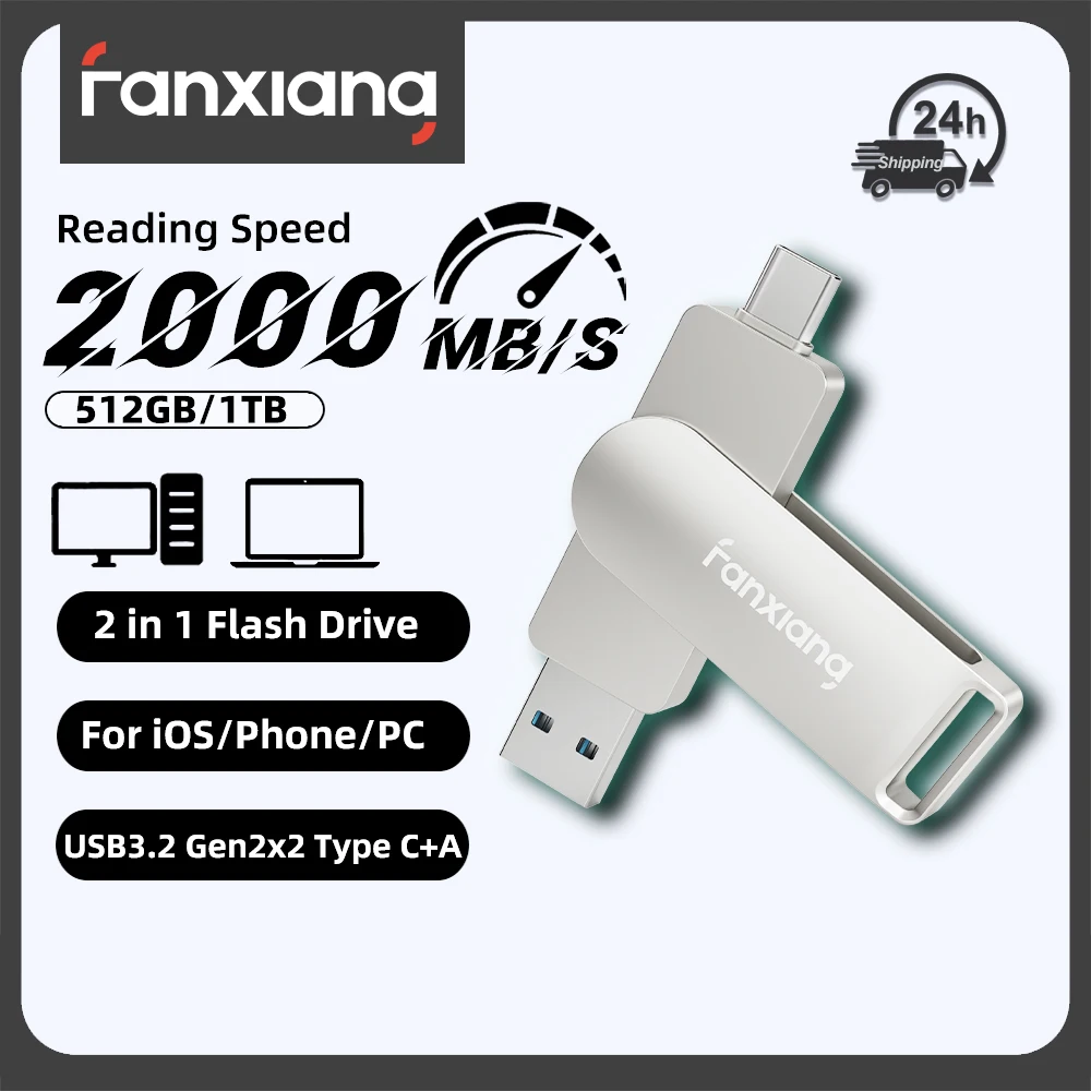 

Fanxiang FF956 2000MB/s USB Flash Drive 512GB/1TB/2TB 20Gbps Type-C+10Gbps USB-A High Speed Solid State Drive For Windows Phone