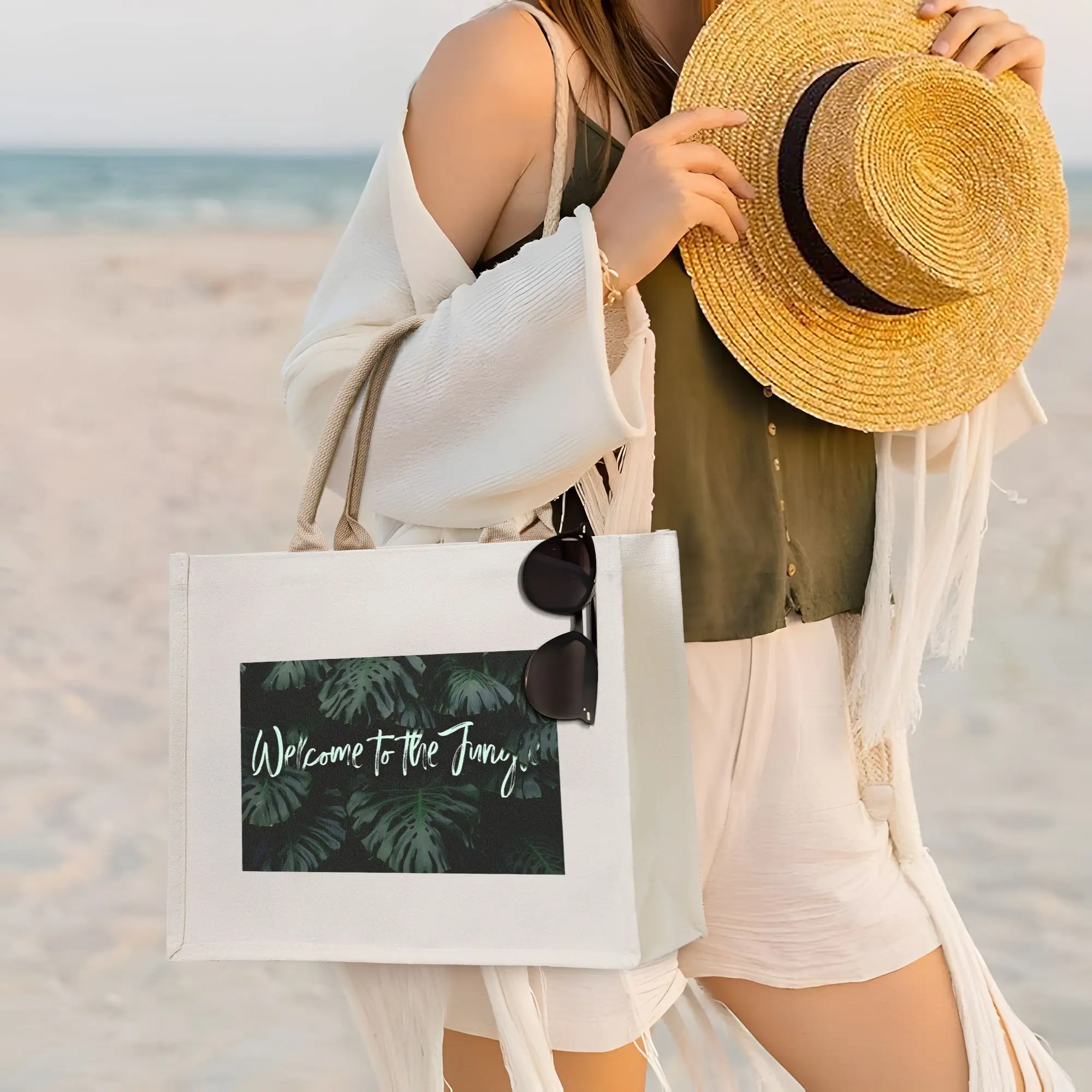 

Сумка-тоут из холщовой ткани с тропическим принтом «Джунгли», складная, для женщин, на плечо, дорожная сумка