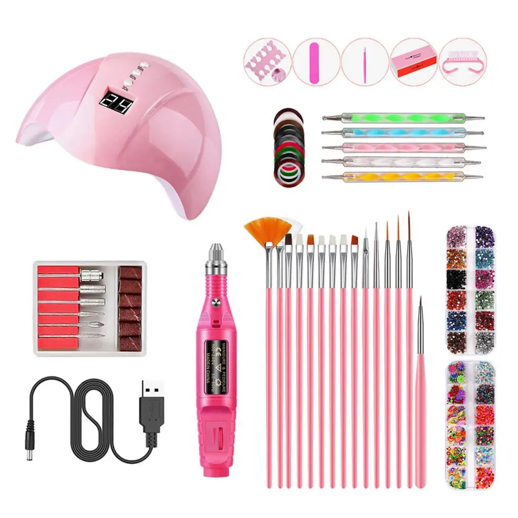 مجموعة ملصقات أظافر جل لملفات الأظافر مع مصباح مجفف LED وأحجار الراين والمجوهرات للأظافر