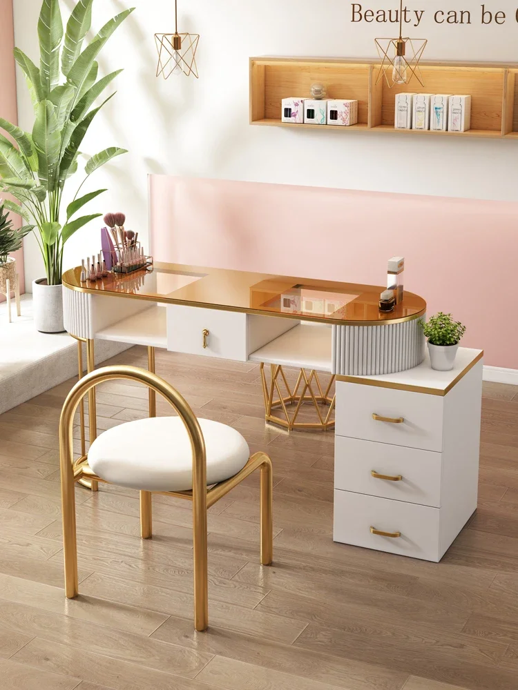 

Nail Art Table White Cream Style Home Light Luxury Internet Celebrity Multifunctional Nail Art Shop Nail Art Table