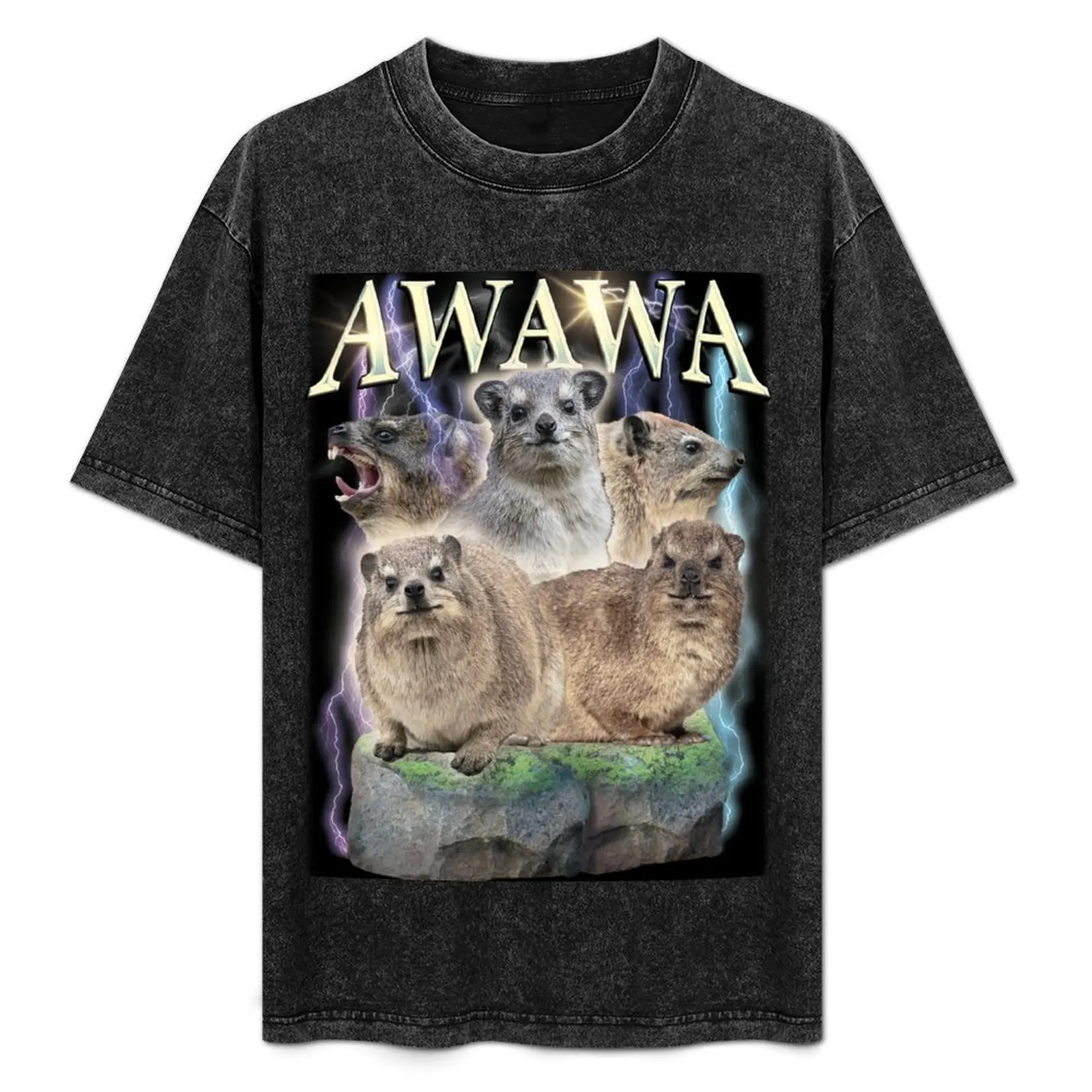 The Hyrax AWAWA Retro Vintage design T-Shirt anime heavyweights anime tshirt animal prinfor boys mens clothing