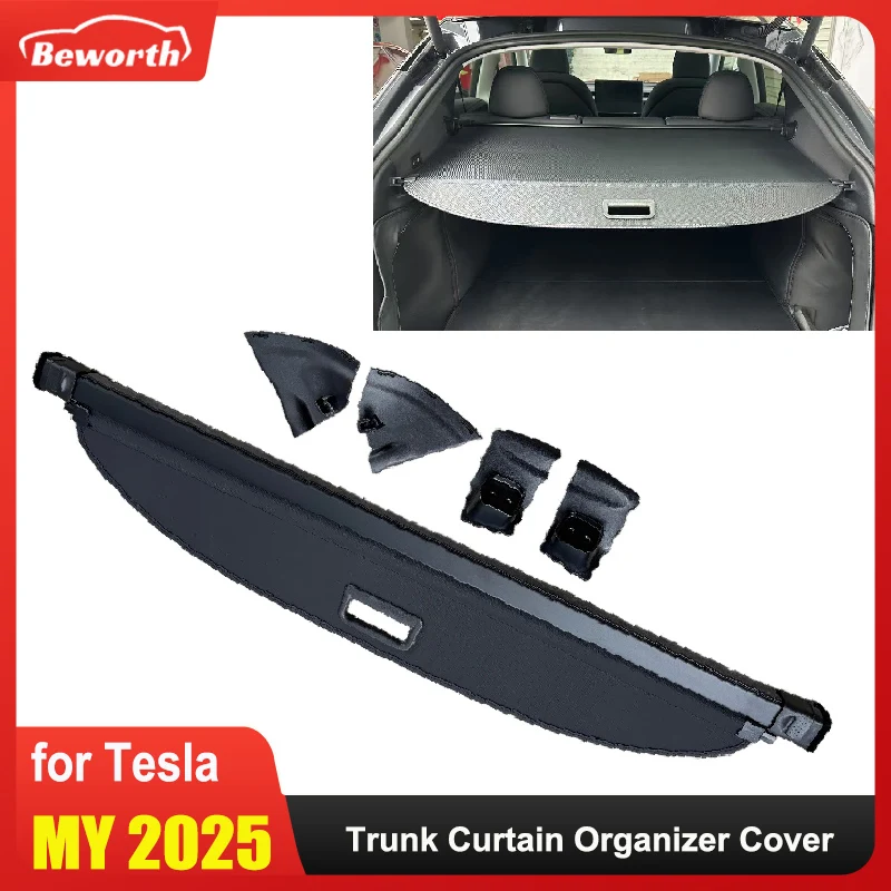 

for Tesla Model Y Juniper 2025 2026 Trunk Curtain Cover Organizer Rear Rack Partition Shelter Shield Shade Luggage Cargo Storage
