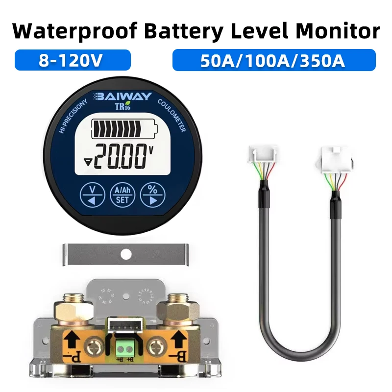 TR16 Coulomb Coulometer Meter DC 8-120V 50A 100A 350A Battery Capacity Indicator Ammeter Voltmeter Ebike Li-ion Lithium lifepo4