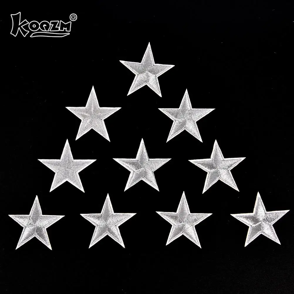 Emblemas bordados estrelas prata, Ferro Em Patches, Motif Applique Adesivos, 10pcs