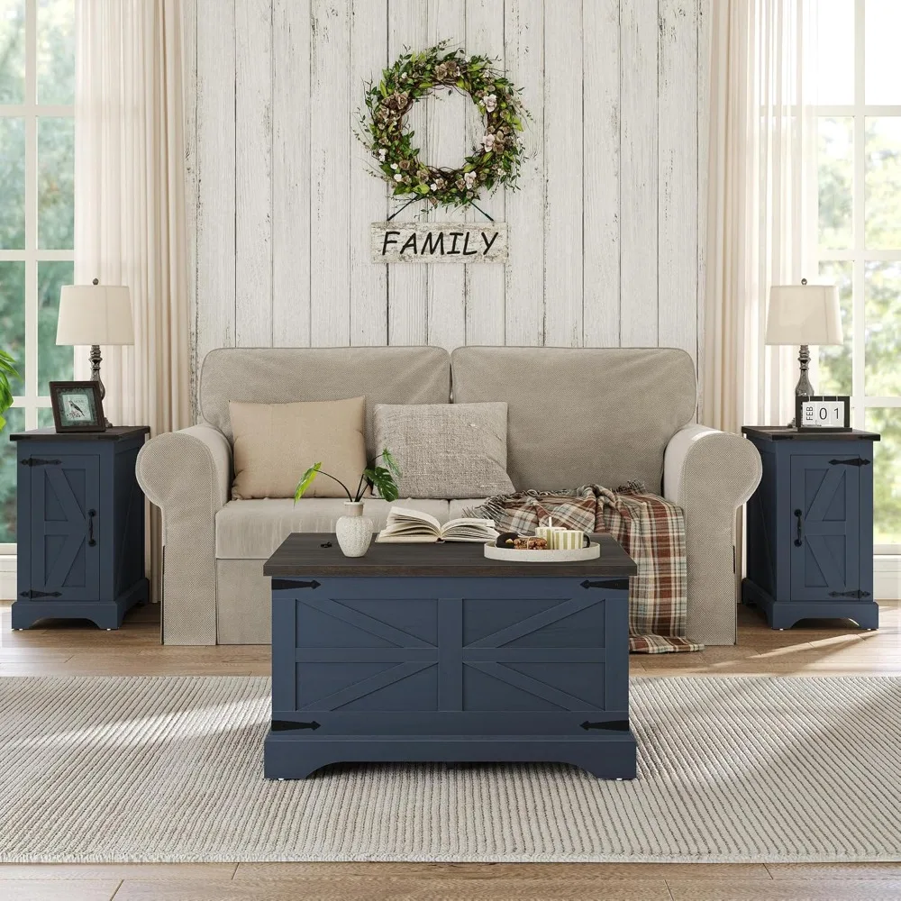 طاولة قهوة حديثة على طراز المزرعة مع مساحة تخزين قابلة للرفع، طاولة مركزية خشبية لغرفة المعيشة/الاستخدام المنزلي