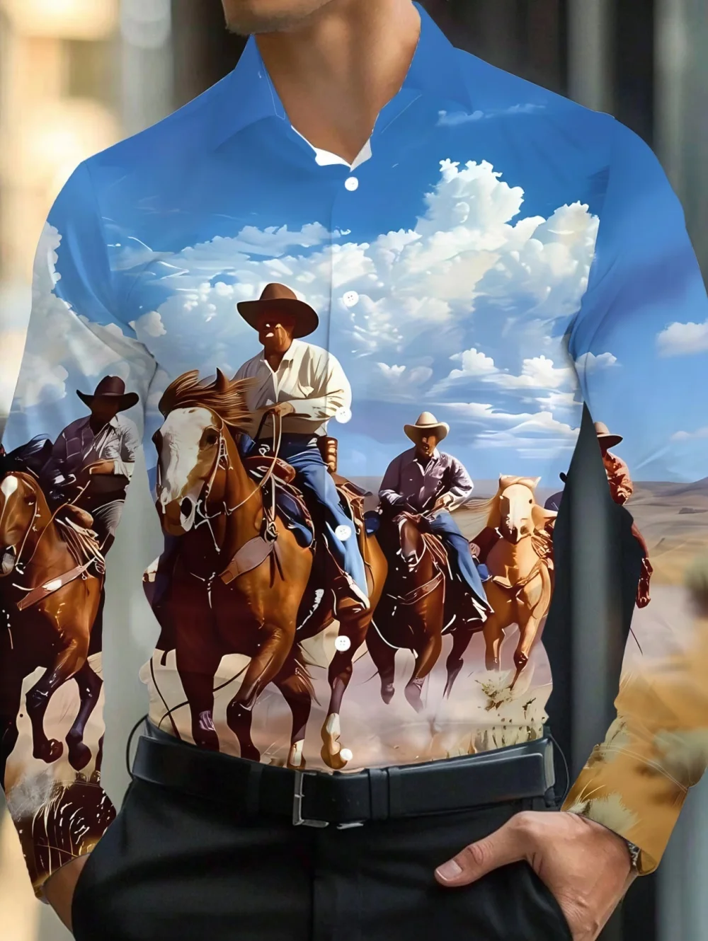 

Men's 2026 New Horse 3D Printed Shirt Personalized Art Printed Shirt Fashionable Long Sleeved Shirt Casual Loose Men's Clothing