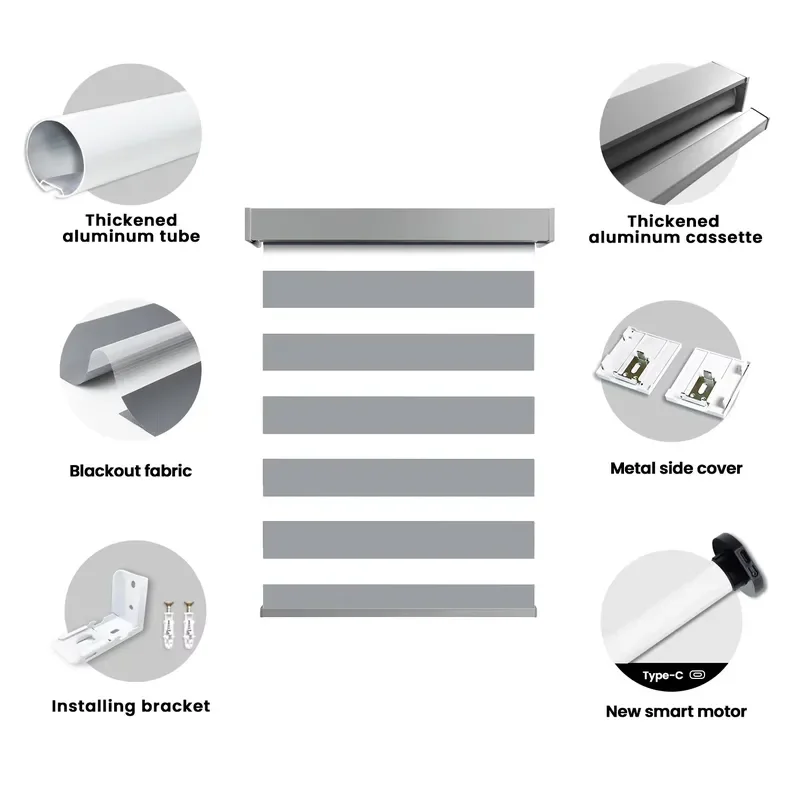for Smart Motorized Zebra Blinds Rechargeable Blackout Shades for Home Windows Alexa Remote Control Battery Indoor