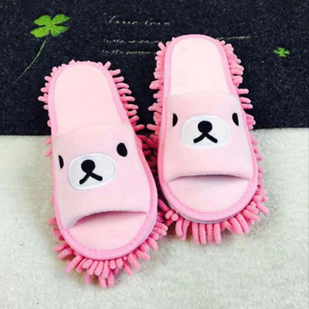Coldproof Plush Lazy Mopping Slippers Anti-slip Bear Detachable Cotton Shoes Props Soft Microfiber Slippers Mopping Women