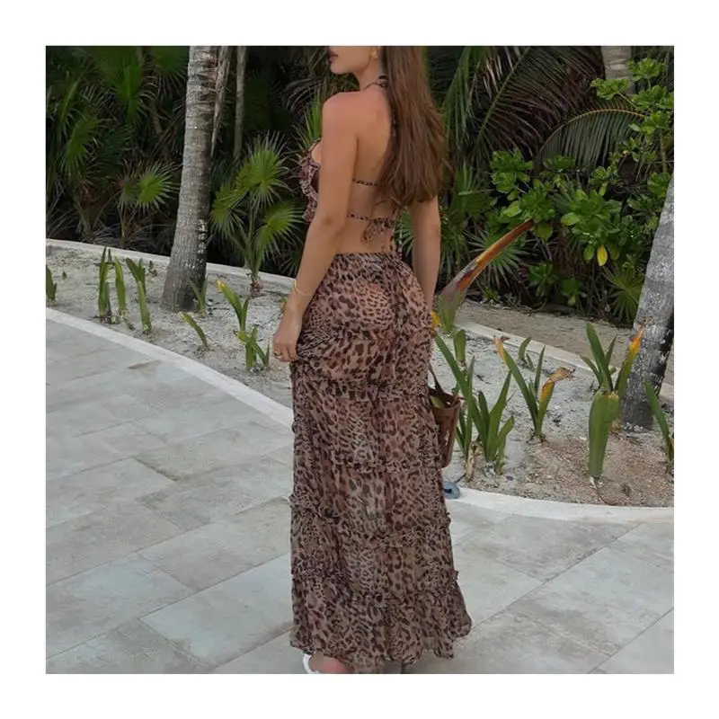 Summer Women's Svel Long Dr Leopard Print Bal Strap Evening Gown Casual Sle Faionable plus Size Skirt