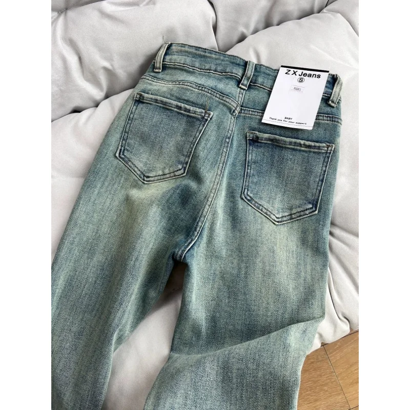 جينز أمريكي عتيق متوهج للنساء لخريف 2025 نمط جديد قصير القامة عالي الخصر سروال طويل متعدد الاستخدامات #3