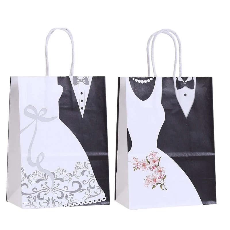 12/24Pcs Braut Und Bräutigam Papier Geschenk Tasche Mit Griff Hochzeit Kleid Süßigkeiten Gunsten Tragbare Verpackung Tasche engagement Party Dekoration – Detail 3