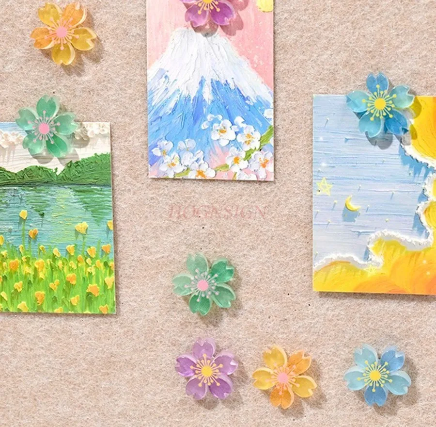 Colorful Cherry Blossoms, I-shaped Nails, Soft Wooden Board, Photo of Nailing, Wall Felt Board, Handmade Push Pin