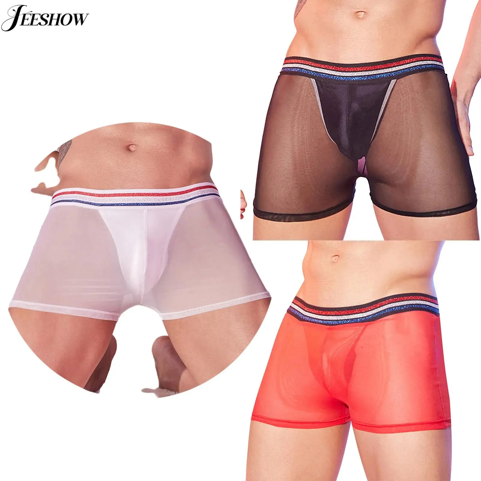 رجل مثير انظر من خلال الملابس الداخلية مخطط مطاطا حزام الانتفاخ الحقيبة سراويل داخلية للرجال بقماش شفاف السلس أحزمة الوقاية السروال